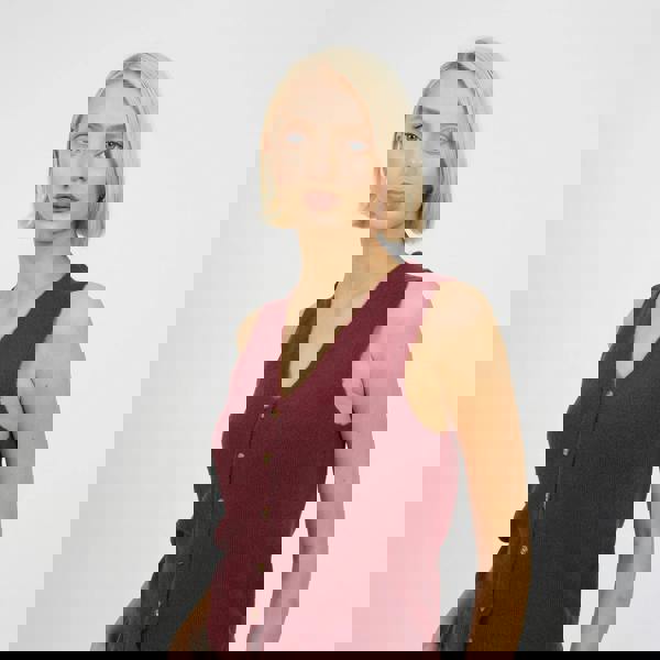 Brave Soul Wine Mossy Yarn V-Neck Knitted Waistcoat - Wine Image 4