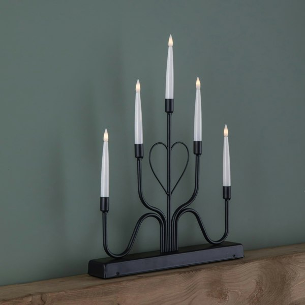 Samuel Alexander 32cm Battery Operated Light up Black Metal Heart Christmas Candlebridge with 5 Warm White LEDs