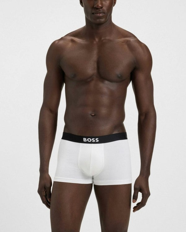 BOSS Orange 3-Pack Mens Stretch-Cotton Trunks with Logo Waistbands - White 100