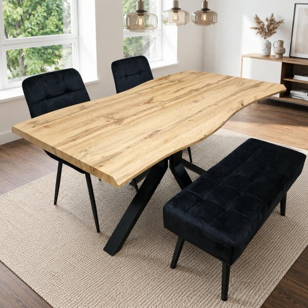 Kosy Koala Dining Table Set With 2 Black Velvet Chairs And Black Velvet Bench Dining Room Furniture