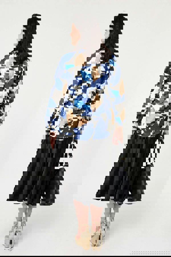 Navy | Curve Abstract Long Sleeve Blouse