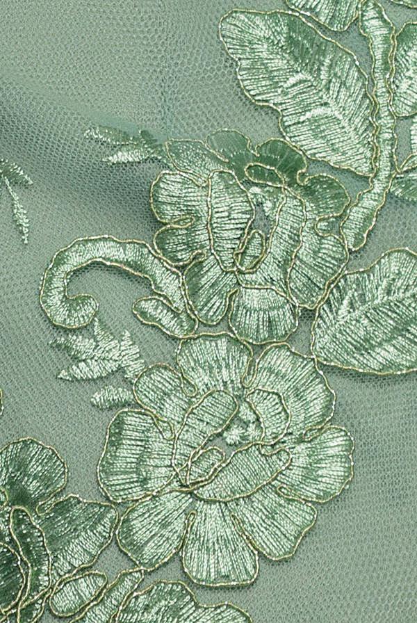 Scallop Edge Corset Back Structured Lace Mini Dress - Sage Green DR4966