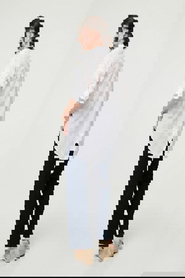 White | Embroidered 3/4 Turn-Up Sleeve Shirt
