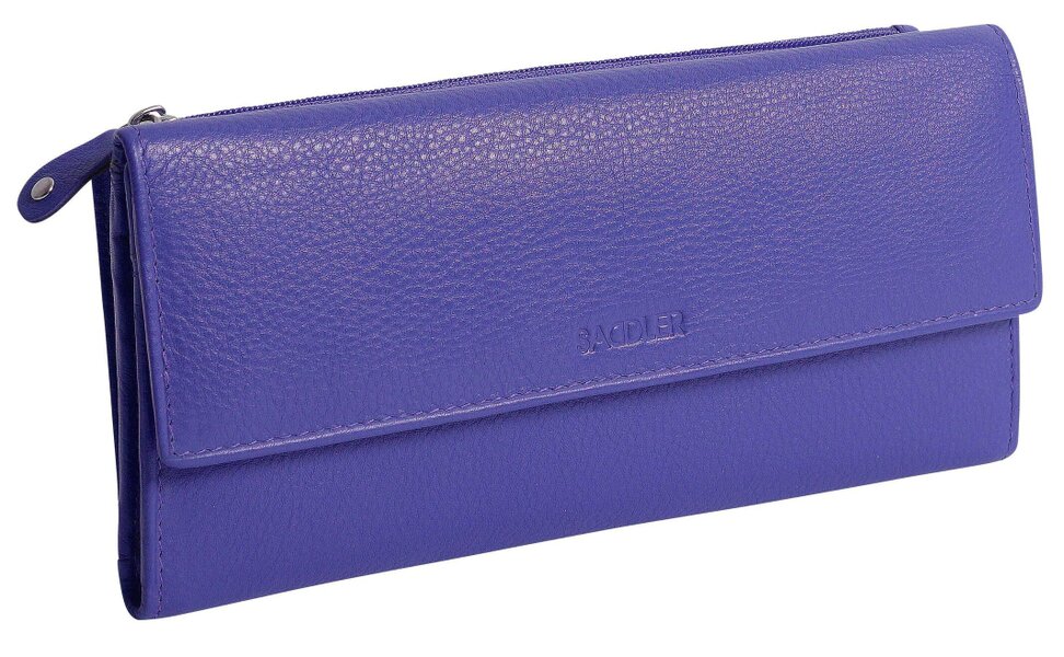 SADDLER CLAIRE Long Leather Trifold Purse - 18 Card Slots, Dual Zip Pockets, and Note Sections - RFID Protected - Ultra Violet