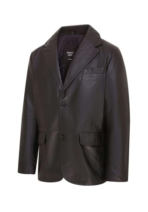 Infinity Leather Men’s 2 Button Black Leather Blazer Jacket - Bergen