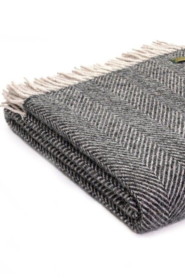 HomeSpace Direct Herringbone Charcoal & Silver Wool Throw