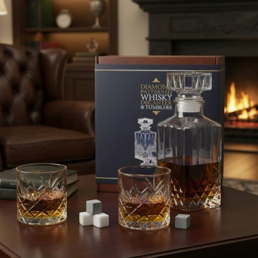 Kimm and Miller Whisky Gift Set with Glass Whisky Decanter, Glasses & Stones