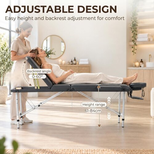 HOMCOM Portable Massage Table Beauty Therapy Sofa Bed Spa Aluminium Black