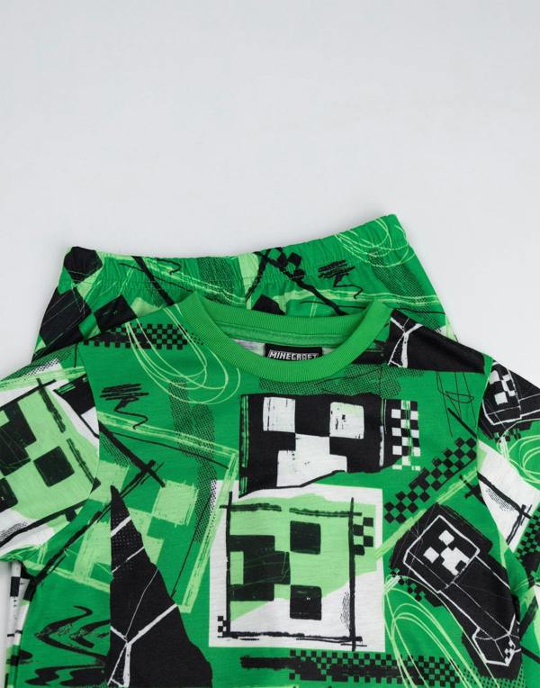 Vanilla Underground Minecraft Boys Green Creeper Long Sleeve Long Leg Pyjama and Jumper 3 Piece Set