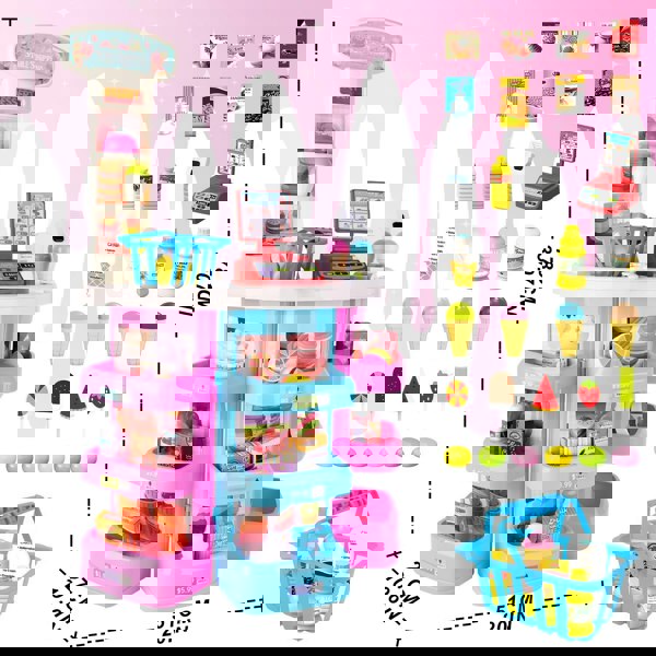 deAO Toys Grocery Supermarket Toy with Cash Register, Scanner, Lights & Sound – Pretend Play Ice Cream and Dessert Shop Set