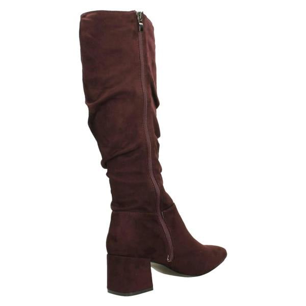 Spot On Ladies Spot On Rouched Mid Block Heel Knee High Boots F51242