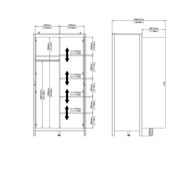 Wyld Haus Wildberry Matt White Wardrobe with 2 Doors Leather Handles