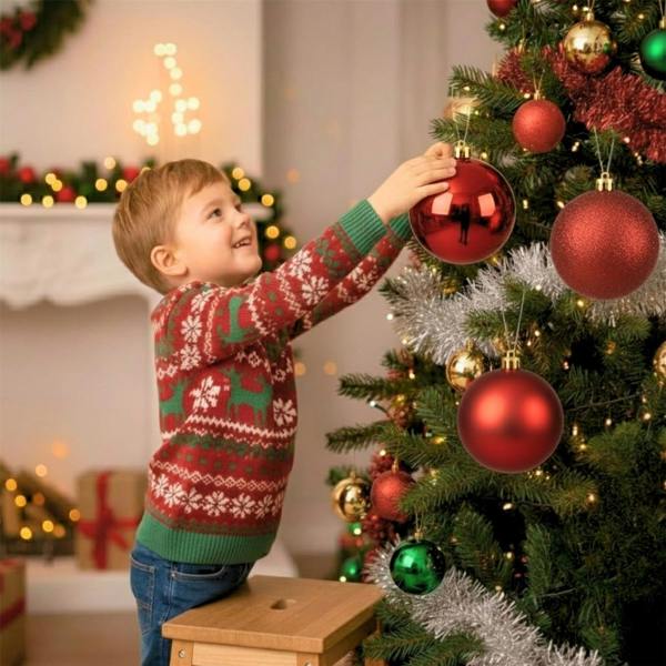 Shatchi 20cm Dark Red Christmas Baubles Set of 3 with Glossy, Matte and Glitter Finishes