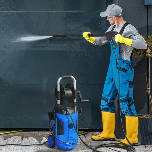 Bobobiy 1800W High Pressure Washer, 150 Bar Pressure, 420 L/h Flow, 6M Hose, Steel Handle Car Driveway, Blue