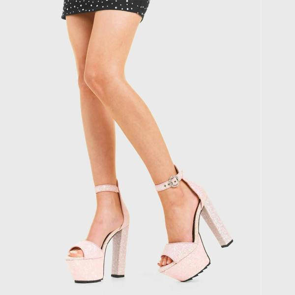 Lamoda Eye-Catcher Pink Glitter Platform Sandals Trendy Comfortable Stylish