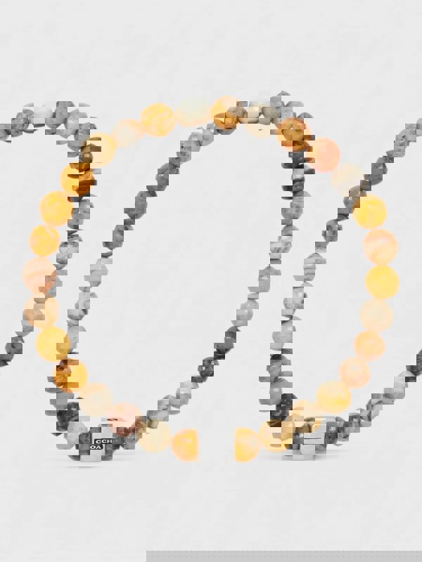 Coach Logo Cube Agate Beaded Bracelet Sterling Silver