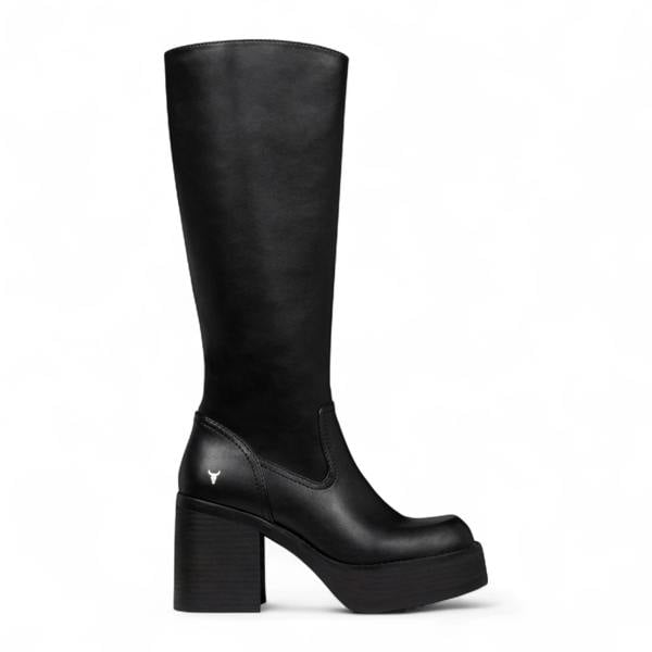 Windsorsmuth Niche - Women's Black Faux Leather Knee-High Platform Boots