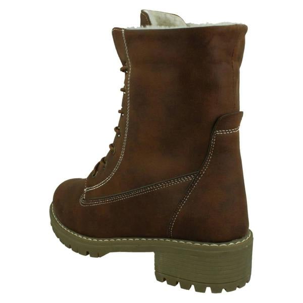 Spot On Ladies Spot On Mid Heel Lace Up Fleece Lined Calf Boots F51217