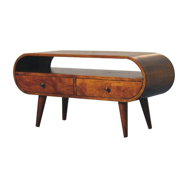Wyld Haus Keaukaha Chestnut Mango Wood Circular Open TV Stand 2 Drawers