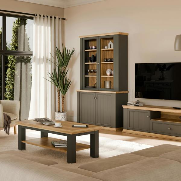Furniture To Go Pontypool 4 Door Display Cabinet in Grey and Mauvella Oak