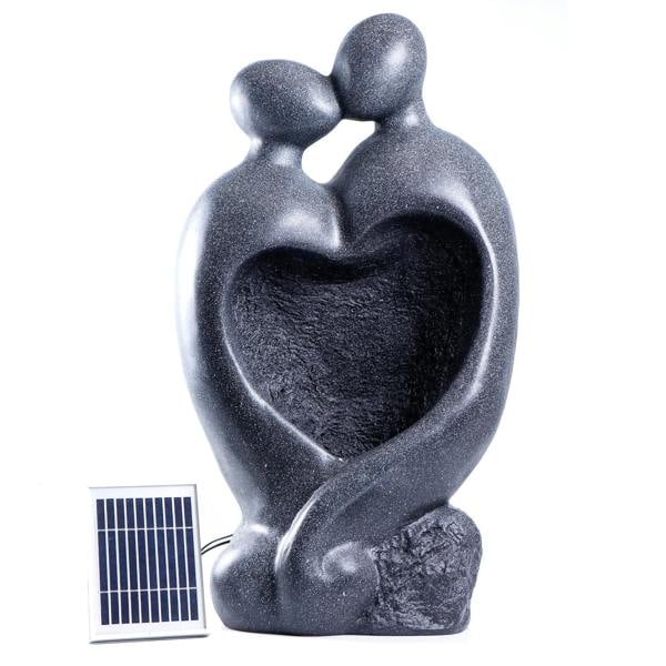 Gardenwize Solar Powered Carved Lovers Water Feature with LED Light & Battery Backup