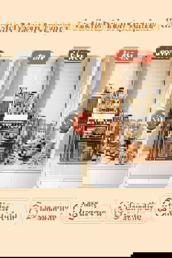 Living and Home Large Makeup Storage Organizer Cosmetic Skincare Display Box with Brush Holder Drawers