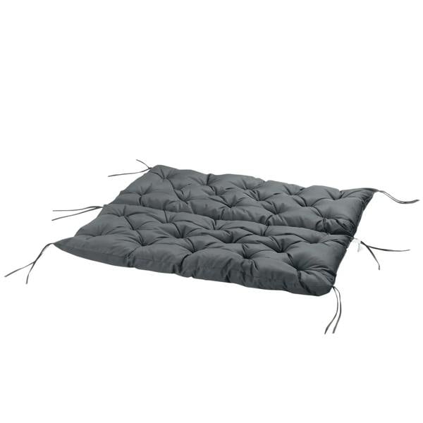 Dark grey two-seat swing cushion pad with tufted quilting and tie cords