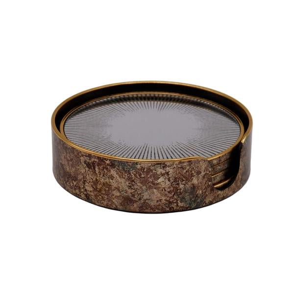 Maison des Cadeaux Sunburst Mirrored Serving Tray and 4-Piece Drink Coaster Set with Holder