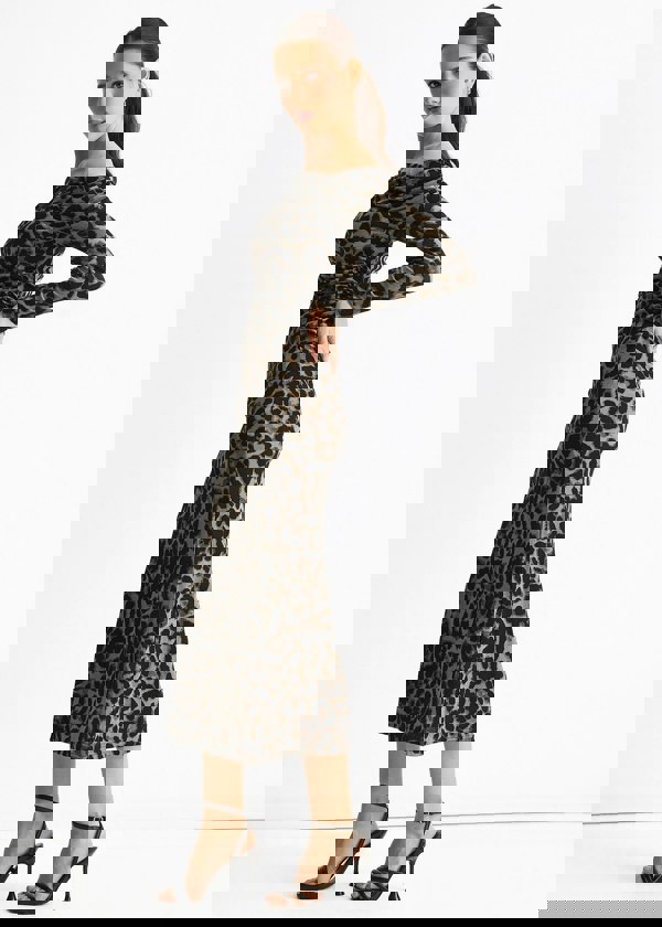 Gini London Grey Animal Jersey Animal One Shoulder Midi Dress