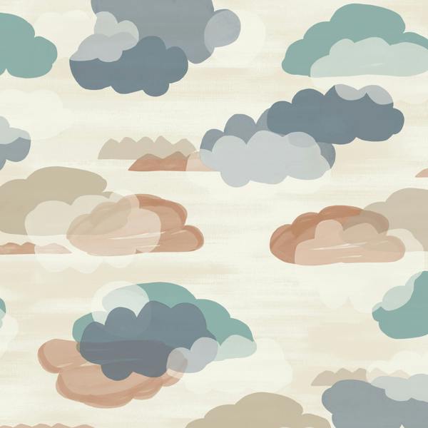 Grandeco Figari Fluffy Clouds Nursery Textured Wallpaper, Blue