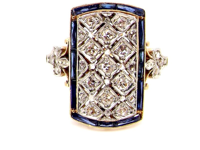 Vintage Tom An Art Deco sapphire and diamond plaque design ring