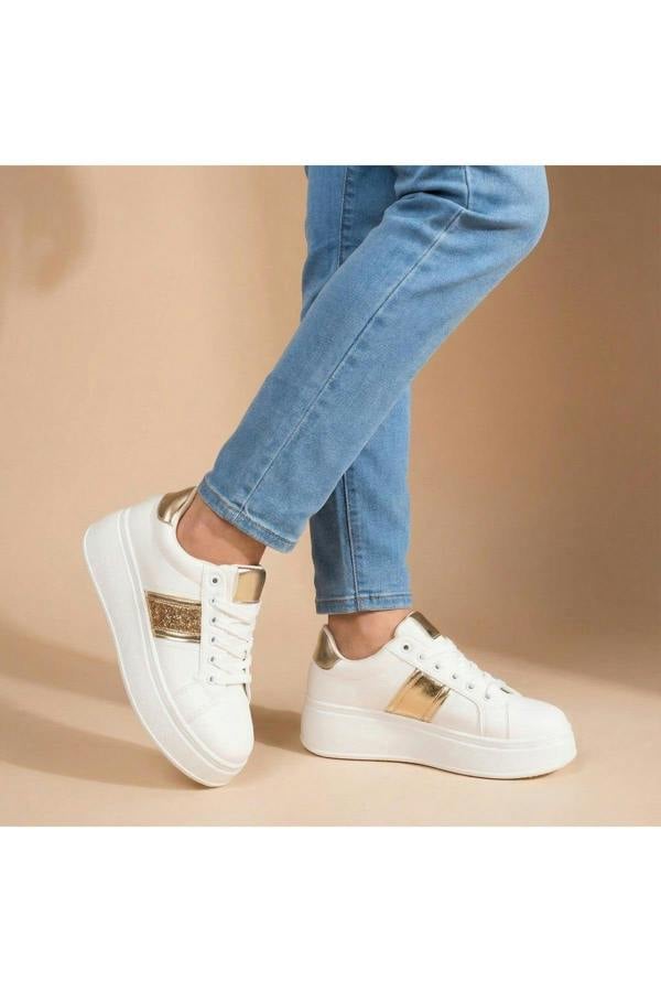 Malina Chunky Platform Glitter Detail Trainers - Gold