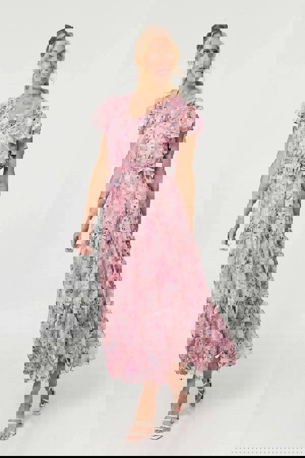 Pink | Floral Tiered Tie Waist Maxi Dress