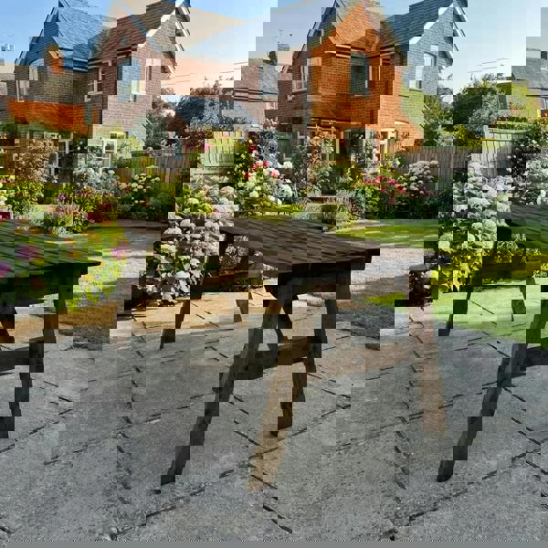 Victoria Wooden Garden Table Made From High Quality Timber In Rustic Finish, Featuring A Solid Rectangular Tabletop And Sturdy Wooden Leg Frame, Perfect As An Outdoor Dining Table.