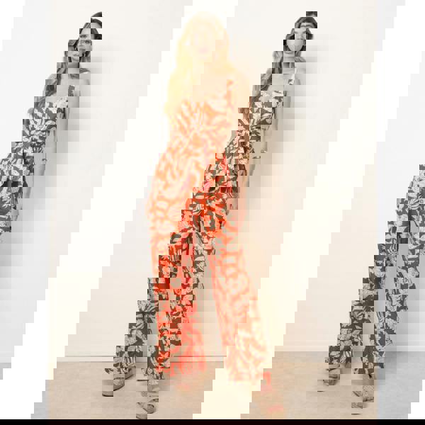 Blue Vanilla Tropical Tie Front Jumpsuit