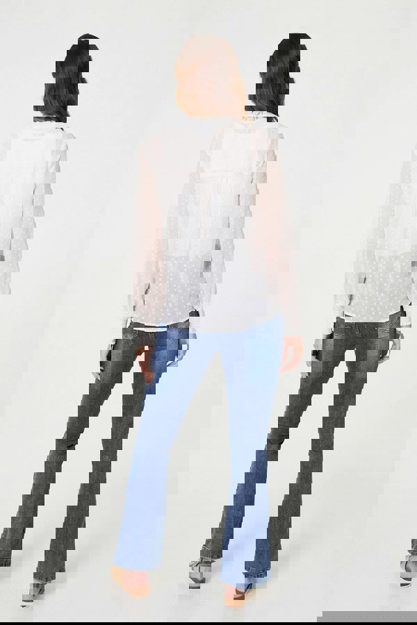 Ivory | Lace Trim High Neck Long Sleeve Blouse
