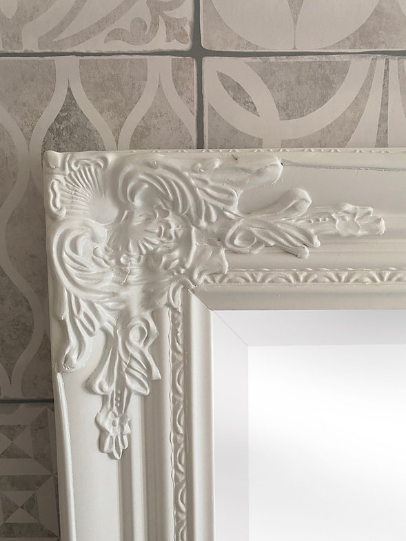 Downton Interiors Antique Style Plain White Tall Ornate Dressing Wall Mirror with Bevelled Glass 142cm