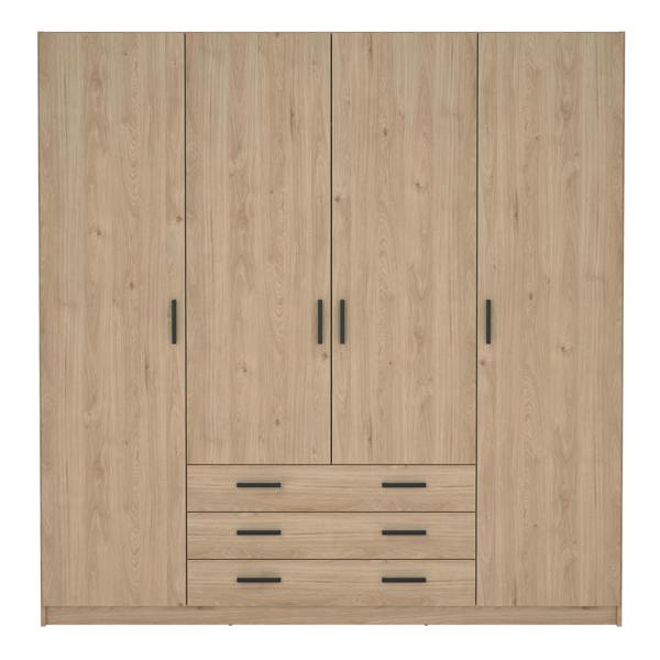 Furniture To Go Sprint Wardrobe with 4 Doors + 3 Drawers in Jackson Hickory
