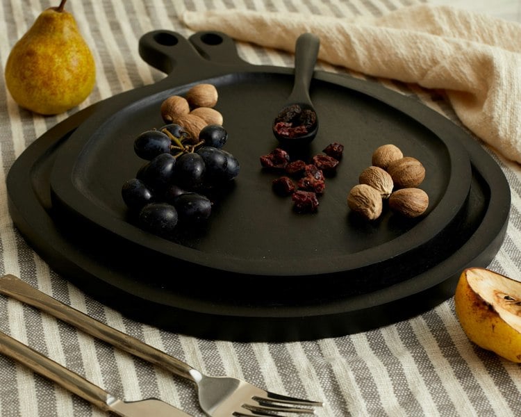 Modern Wood Black Serving Board Set with Handles from What a Host Home