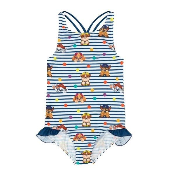 Paw Patrol Girls Striped One Piece Swimsuit - Navy/White