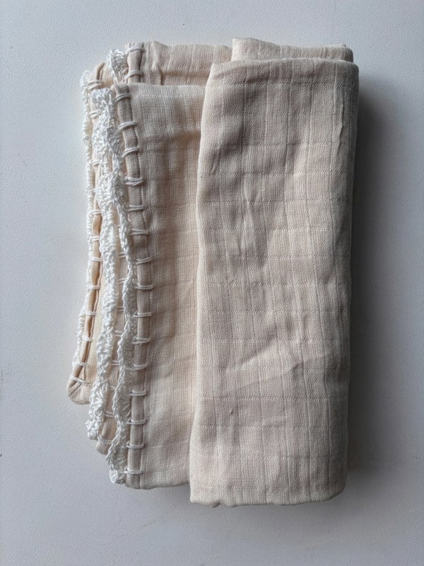 Gooseberry Fool Organic Cotton Giant Muslin Swaddle with Crocheted Trim
