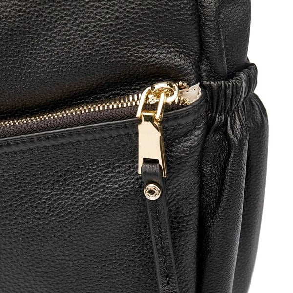 Black leather ladies office bag zip detail