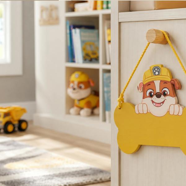 Widdop & Co Paw Patrol Rubble Wooden Hanging Plaque Yellow