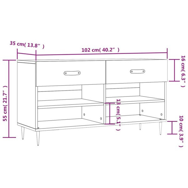 Berkfield Shoe Bench Smoked Oak 102x35x55 cm Engineered Wood