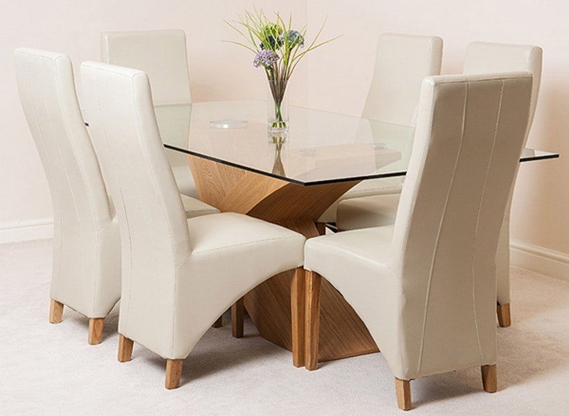 That's Furniture Valencia Oak Large Glass Dining Table & Lola Leather Chairs