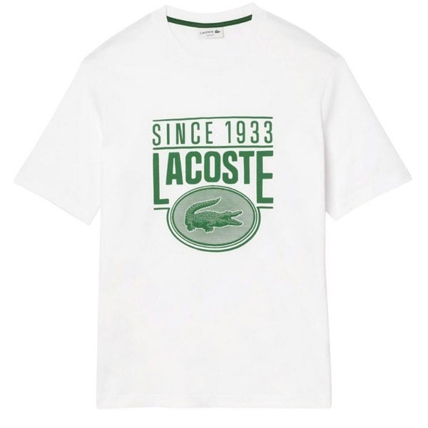 Lacoste Mens Printed Heavy Cotton Loose Fit T-Shirt - White