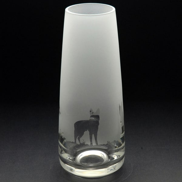 Glyptic Glass Art German Shepherd Dog Glass Bud Vase - Hand Etched/Engraved Gift