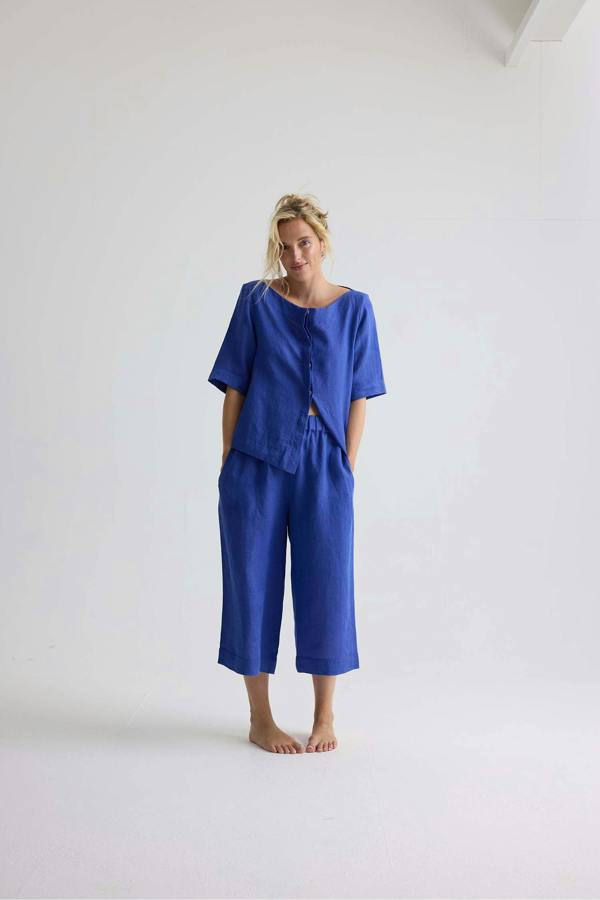Pretty You London Relaxed Linen Colette Trousers In Bluing