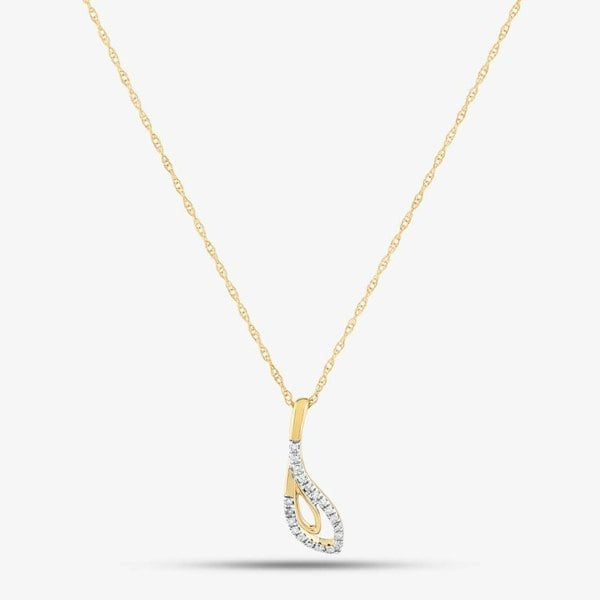 T. H. Baker 9ct Yellow Gold 0.08ct Brilliant Cut Diamond Tear Drop Necklace THP43039-08 (YG)