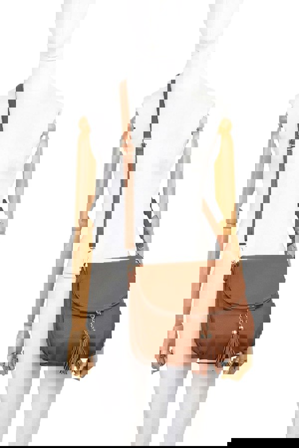 Pluspup Tassel Flap Shoulder Bag with Adjustable Strap and Inner Pocket